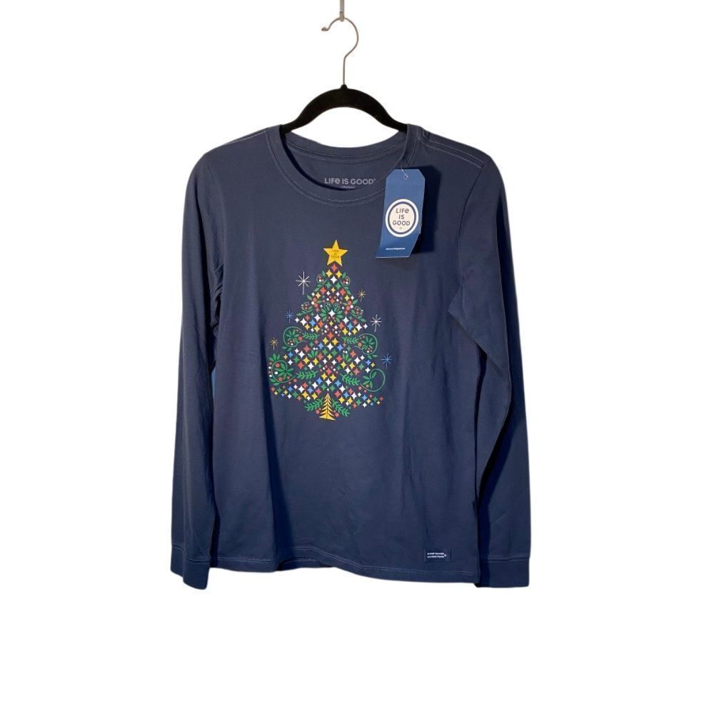 NWT life is good Christmas tree, sparkle, longsleeve crusher Tee S